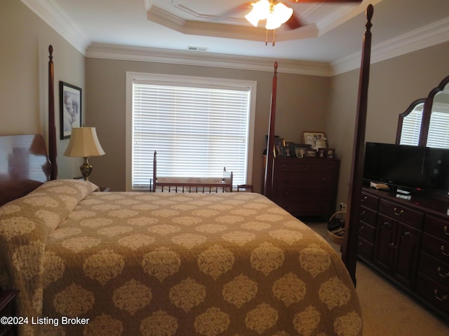 105 Waverly Dr, Bardstown, KY 40004 - bedroom with multiple windows, a tray ceiling, crown molding, and light colored carpet
