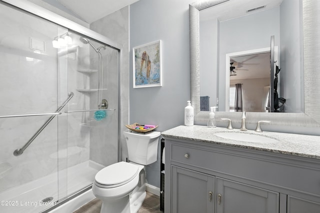 10500 Mcmeekin Ln Unit 208, Louisville, KY 40223 - full bathroom featuring vanity, a stall shower, and ceiling fan