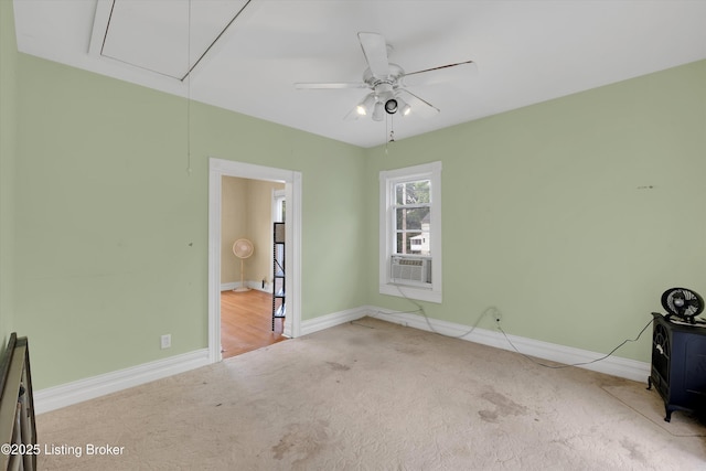 129 N Bellaire Ave, Louisville, KY 40206 - unfurnished bedroom with attic access, carpet, a ceiling fan, and cooling unit