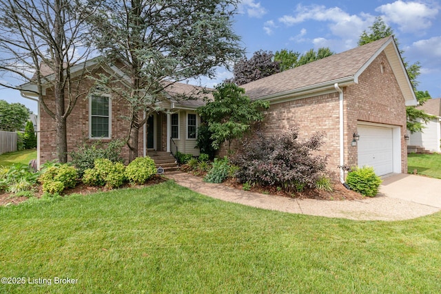 2716 Antone Pkwy, Louisville, KY 40220 - view of front of house with brick siding, a garage, concrete driveway, a front lawn, and roof with shingles