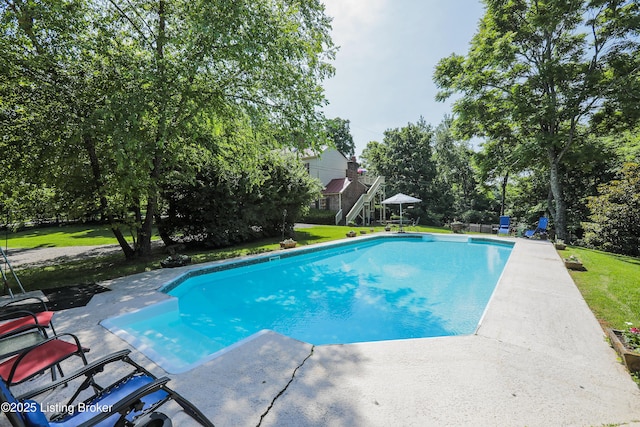 2406 Tucker Station Rd, Louisville, KY 40299 - outdoor pool featuring a patio and a lawn