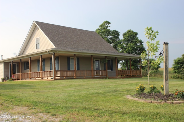 2883 Sweeney Ln, Pleasureville, KY 40057 - farmhouse-style home featuring roof with shingles, a porch, and a front lawn