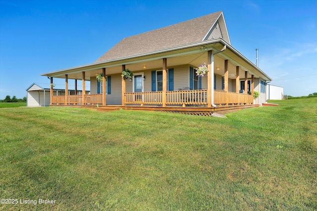 2883 Sweeney Ln, Pleasureville, KY 40057 - farmhouse inspired home with a porch, a front lawn, and roof with shingles