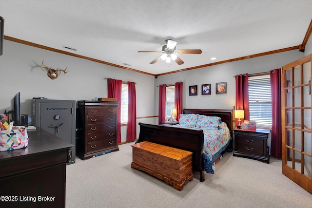 2883 Sweeney Ln, Pleasureville, KY 40057 - bedroom with carpet flooring, crown molding, and ceiling fan