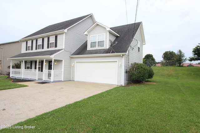 105 Wayne Way, Radcliff, KY 40160 - view of front of home featuring covered porch, concrete driveway, a garage, a front yard, and a shingled roof