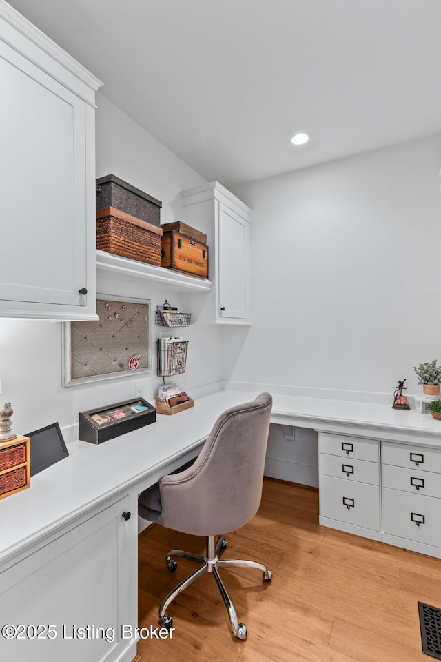 6331 Mistflower Cir, Prospect, KY 40059 - office featuring built in study area, light wood-type flooring, and recessed lighting