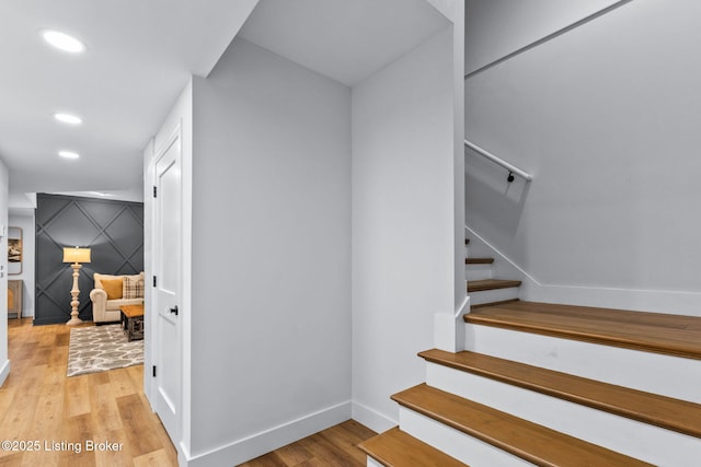 6331 Mistflower Cir, Prospect, KY 40059 - staircase featuring wood finished floors and recessed lighting