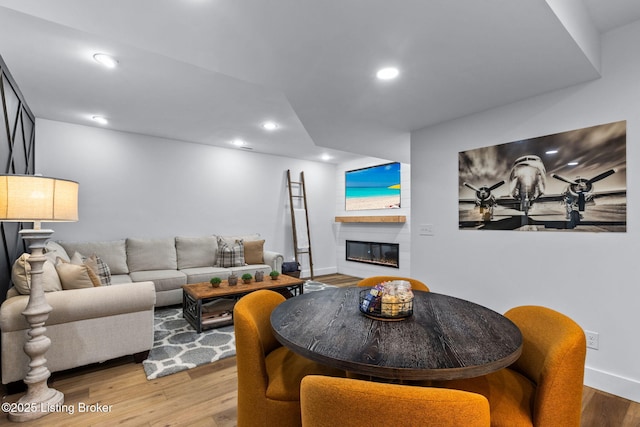 6331 Mistflower Cir, Prospect, KY 40059 - living room featuring wood finished floors, recessed lighting, and a large fireplace