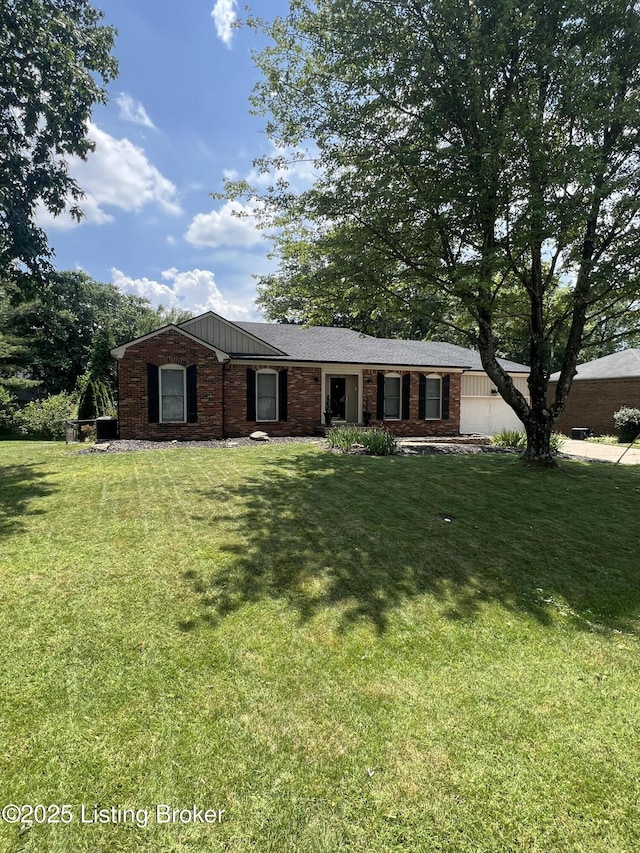 12112 Alpine Way, Goshen, KY 40026 - ranch-style house featuring a front lawn, brick siding, and a garage