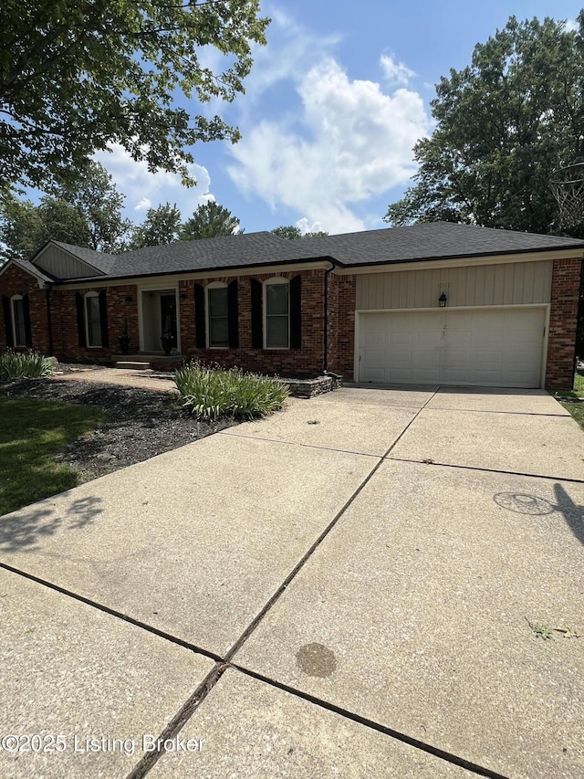 12112 Alpine Way, Goshen, KY 40026 - ranch-style home featuring brick siding, an attached garage, driveway, and a shingled roof