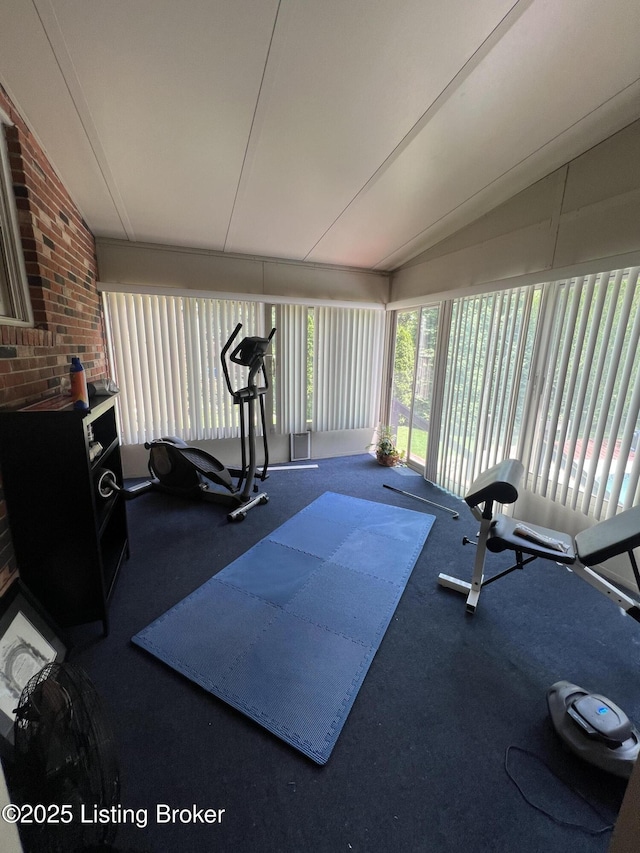 12112 Alpine Way, Goshen, KY 40026 - exercise area featuring lofted ceiling and carpet floors