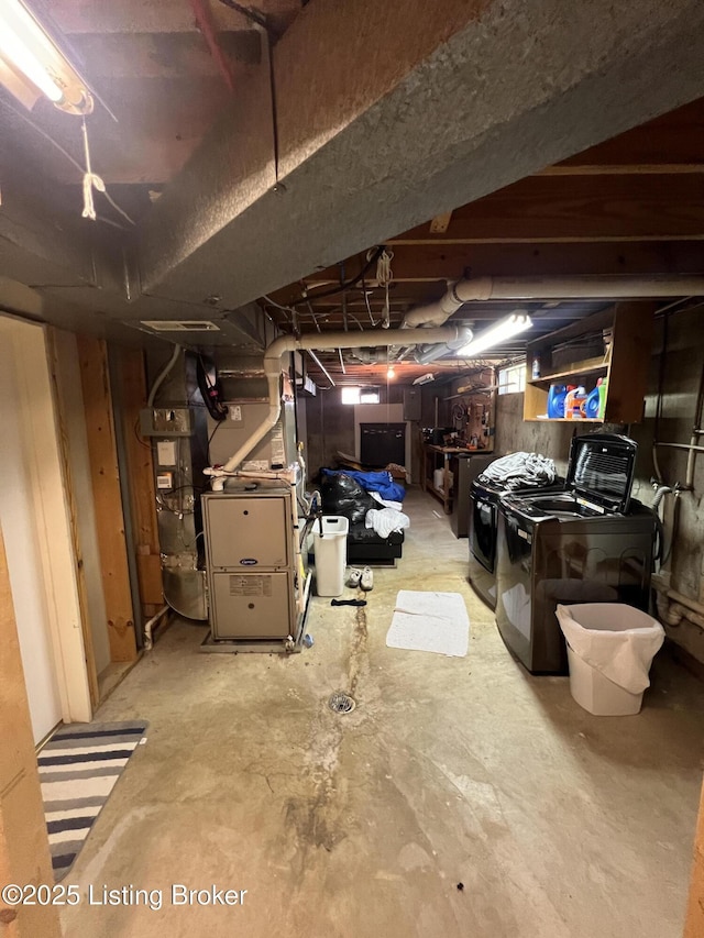 12112 Alpine Way, Goshen, KY 40026 - below grade area featuring heating unit and washing machine and dryer