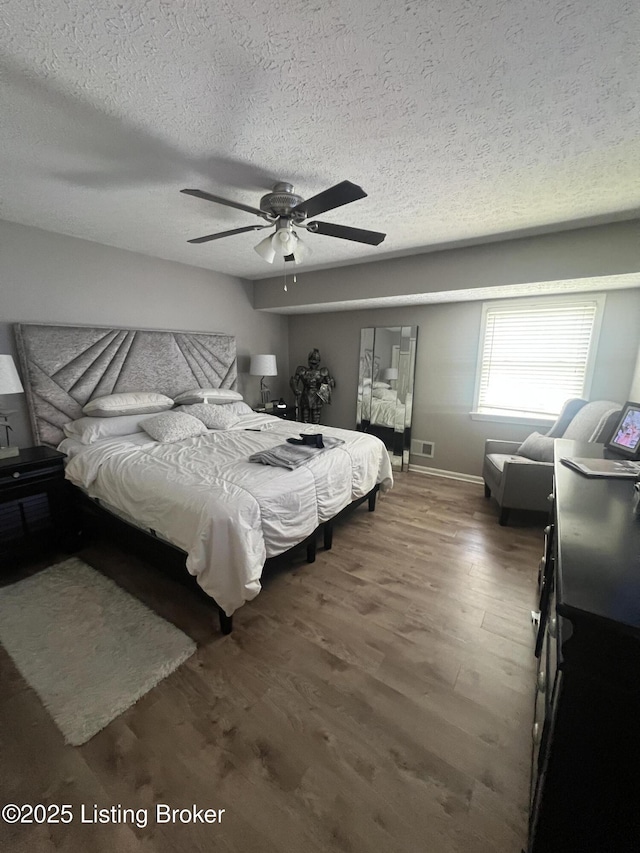 12112 Alpine Way, Goshen, KY 40026 - bedroom featuring a textured ceiling, wood finished floors, and ceiling fan