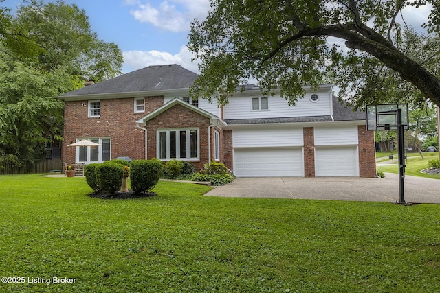 7005 New Bern Ct, Prospect, KY 40059 - view of front of home with brick siding, a front lawn, a garage, and driveway