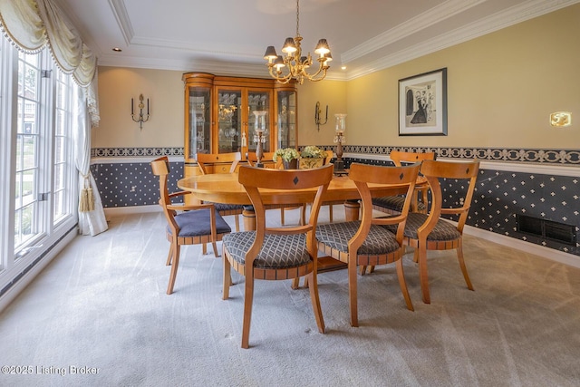7005 New Bern Ct, Prospect, KY 40059 - dining space with a chandelier, carpet floors, ornamental molding, and a raised ceiling