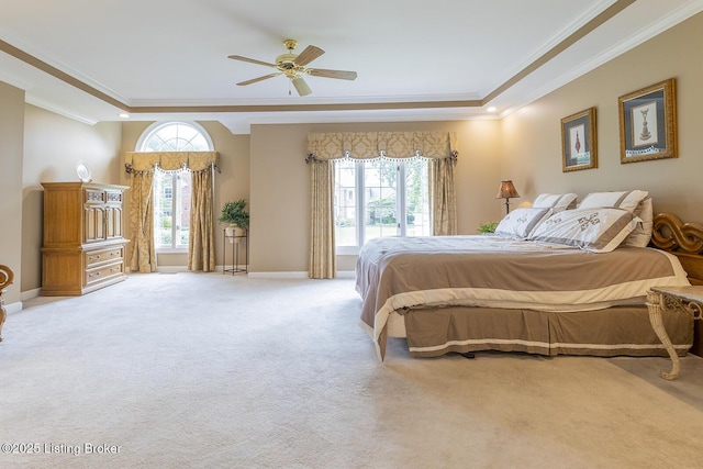7005 New Bern Ct, Prospect, KY 40059 - carpeted bedroom with a tray ceiling, ornamental molding, and a ceiling fan