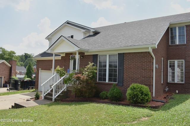 304 Doe Run, Sellersburg, IN 47172 - view of front of house with brick siding, roof with shingles, a front lawn, a garage, and concrete driveway
