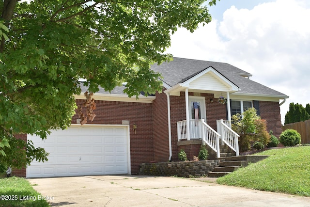 304 Doe Run, Sellersburg, IN 47172 - view of front of home with concrete driveway, a garage, brick siding, and roof with shingles