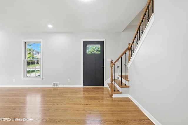 6505 Ridge Cliff Rd, Hollow Creek, KY 40228 - foyer entrance with light wood-type flooring, stairs, and recessed lighting