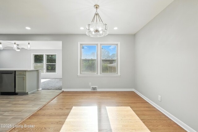 6505 Ridge Cliff Rd, Hollow Creek, KY 40228 - unfurnished dining area featuring a chandelier, recessed lighting, and light wood finished floors