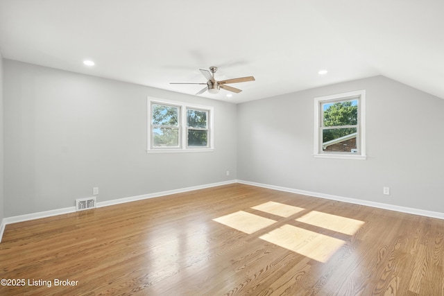 6505 Ridge Cliff Rd, Hollow Creek, KY 40228 - empty room featuring a ceiling fan, plenty of natural light, wood finished floors, recessed lighting, and lofted ceiling