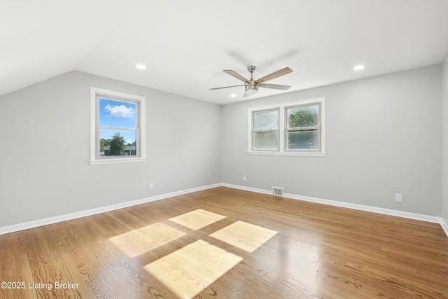 6505 Ridge Cliff Rd, Hollow Creek, KY 40228 - unfurnished room featuring ceiling fan, wood finished floors, recessed lighting, and lofted ceiling