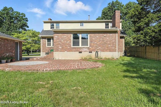 6505 Ridge Cliff Rd, Hollow Creek, KY 40228 - rear view of property featuring a chimney, brick siding, and a patio