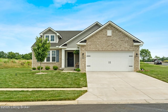 3001 Opal Dr, Shelbyville, KY 40065 - craftsman house with brick siding, concrete driveway, a front yard, and an attached garage