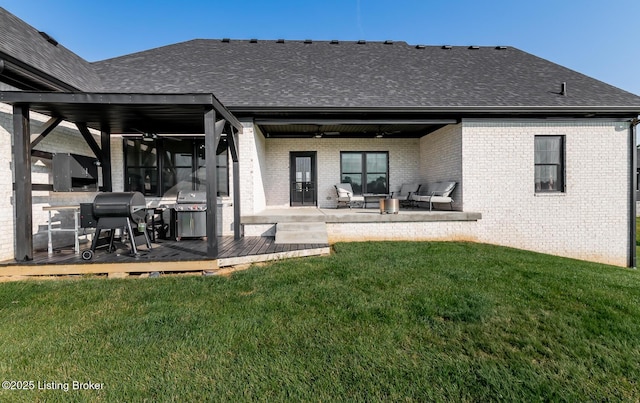 121 Liam Ct, Shepherdsville, KY 40165 - back of house featuring a ceiling fan, brick siding, and roof with shingles