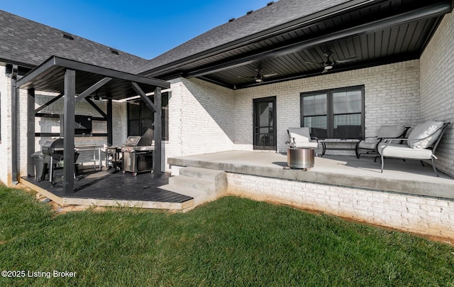 121 Liam Ct, Shepherdsville, KY 40165 - view of patio featuring grilling area, ceiling fan, a wooden deck, and outdoor lounge area