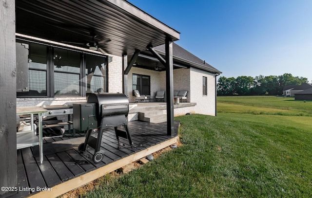 121 Liam Ct, Shepherdsville, KY 40165 - wooden terrace with a ceiling fan and a yard