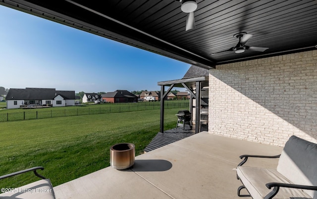 121 Liam Ct, Shepherdsville, KY 40165 - fenced backyard featuring ceiling fan, a patio area, a residential view, and grilling area