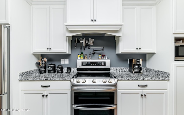 121 Liam Ct, Shepherdsville, KY 40165 - kitchen featuring stainless steel appliances, white cabinets, custom exhaust hood, and light stone countertops