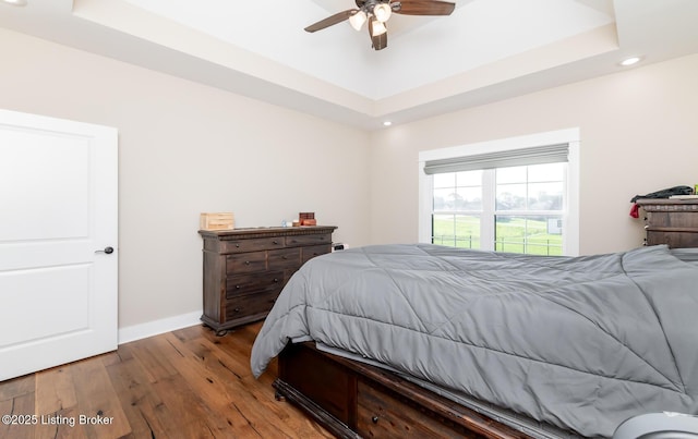 121 Liam Ct, Shepherdsville, KY 40165 - bedroom with wood finished floors, a tray ceiling, recessed lighting, and ceiling fan