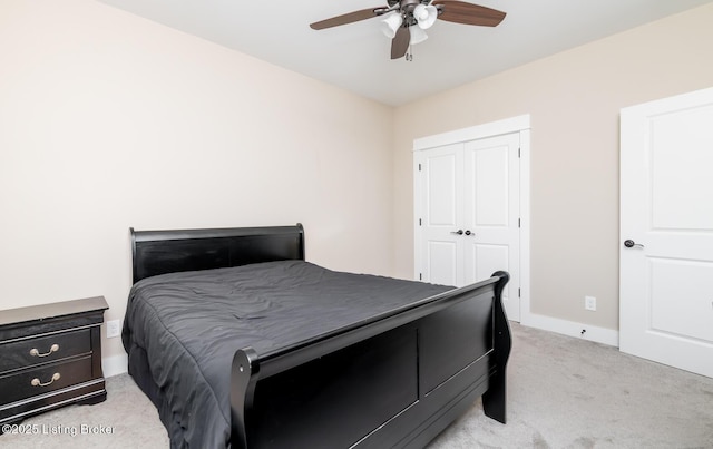 121 Liam Ct, Shepherdsville, KY 40165 - bedroom with light colored carpet, a closet, and a ceiling fan