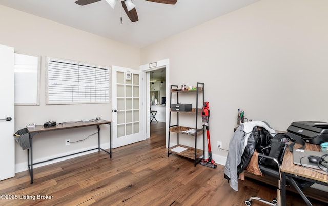 121 Liam Ct, Shepherdsville, KY 40165 - home office with a ceiling fan, wood finished floors, and french doors