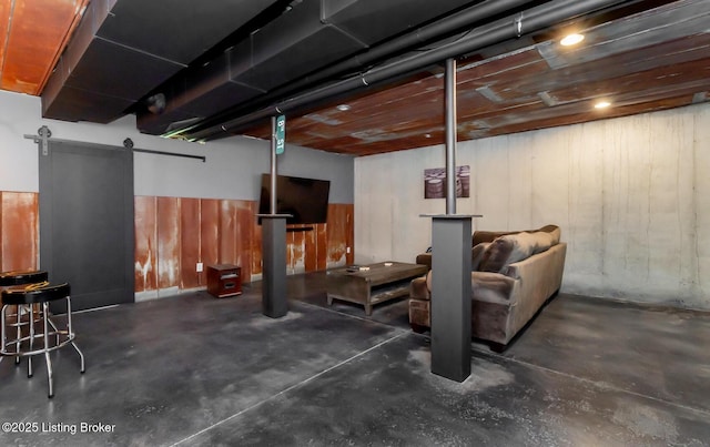 121 Liam Ct, Shepherdsville, KY 40165 - finished basement with a barn door and wood walls