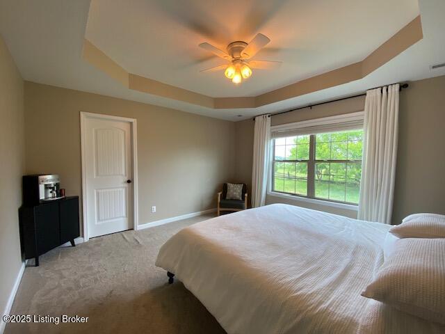 121 Redwood Dr, Bardstown, KY 40004 - bedroom with a raised ceiling, carpet floors, and a ceiling fan