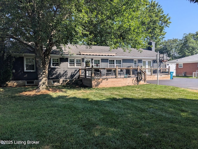 7206 Arrowwood Rd, Louisville, KY 40222 - back of property with a wooden deck, a chimney, and a yard
