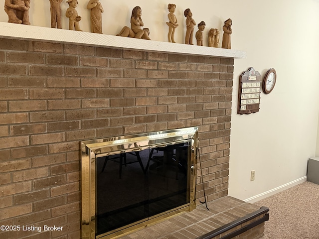 7206 Arrowwood Rd, Louisville, KY 40222 - detailed view of carpet floors and a brick fireplace