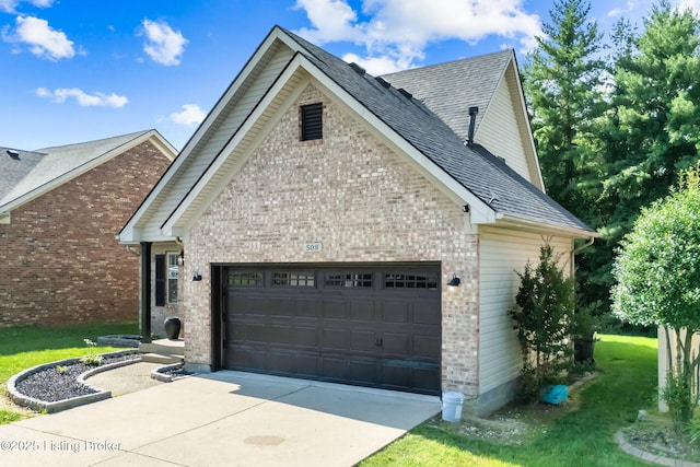 508 Auburn Oaks Dr, Louisville, KY 40214 - view of front of home featuring a garage, brick siding, driveway, roof with shingles, and a front lawn