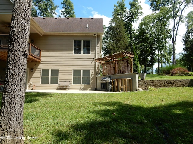 193 Pare Ct, Shepherdsville, KY 40165 - back of house with a pergola, a patio, a yard, and roof with shingles