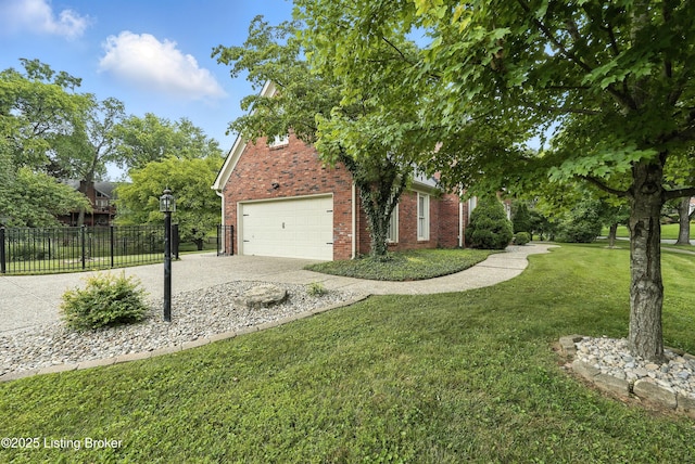 12512 Kirkham Rd, Louisville, KY 40299 - view of side of property with brick siding, concrete driveway, and a garage