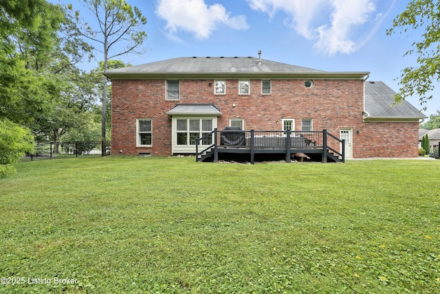 12512 Kirkham Rd, Louisville, KY 40299 - rear view of property featuring brick siding, a wooden deck, and a shingled roof