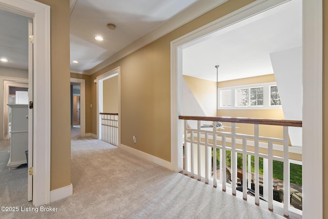 9906 Glen Vista Dr, Prospect, KY 40059 - hall featuring carpet floors, recessed lighting, and ornamental molding