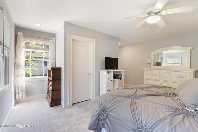9906 Glen Vista Dr, Prospect, KY 40059 - bedroom with light carpet, ceiling fan, and recessed lighting