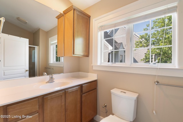 9906 Glen Vista Dr, Prospect, KY 40059 - bathroom with healthy amount of natural light, vanity, and a shower with shower door