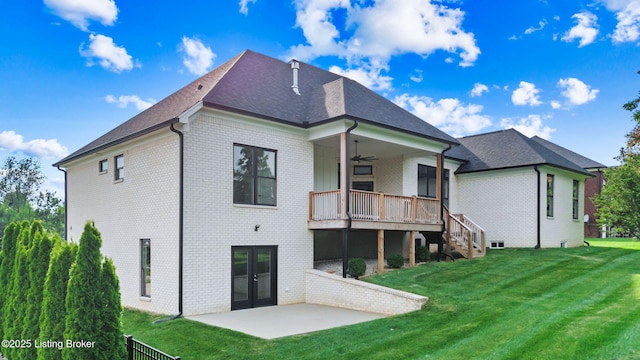 7103 Star Barn Ln, Crestwood, KY 40014 - rear view of house featuring brick siding, french doors, a lawn, and ceiling fan