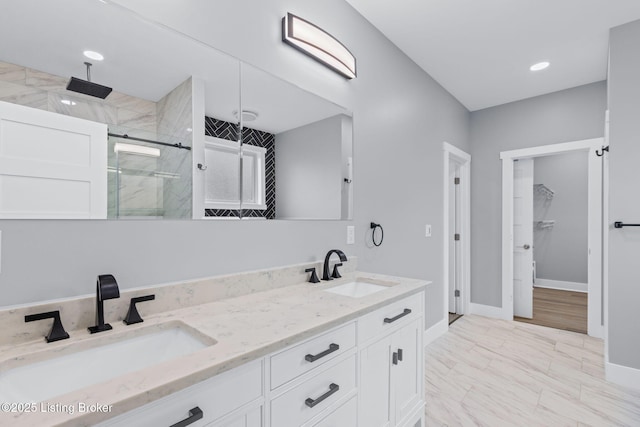 7103 Star Barn Ln, Crestwood, KY 40014 - bathroom with a stall shower, double vanity, and a spacious closet