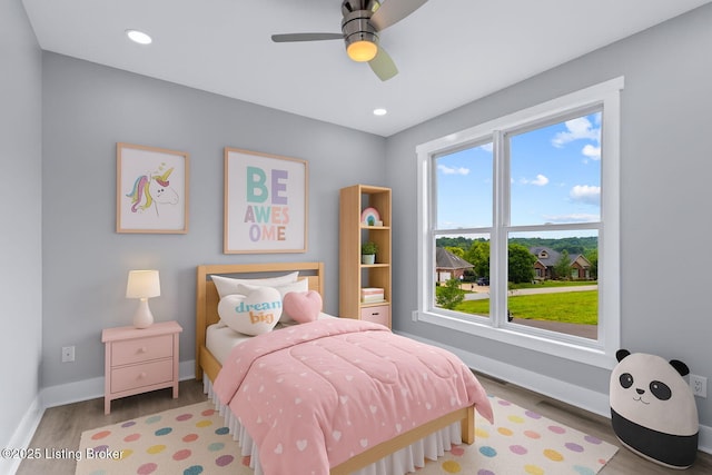 7103 Star Barn Ln, Crestwood, KY 40014 - bedroom with wood finished floors, a ceiling fan, and recessed lighting
